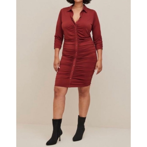 🆕 At The Knee Studio Knit Shirred Shirtdress 3 3X 22 24 NWT Torrid New! - Picture 4 of 6